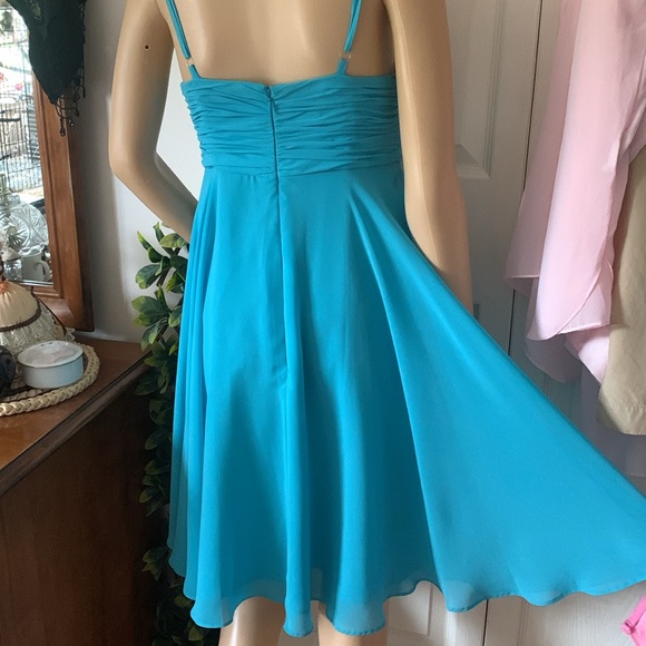 Evan picone turquoise sheer chiffon babydoll swing mini dress S - Picture 12 of 16
